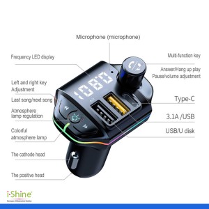 ANG A10 Wireless FM Transmitter With USB-C Fast Car Charger