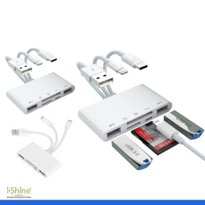 5-In-1 Lightning, Type-C, USB, SD/TF Memory Card Reader OTG Adapter