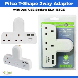 Pifco T-Shape 2way Adapter with Dual USB Sockets ELA1153GE