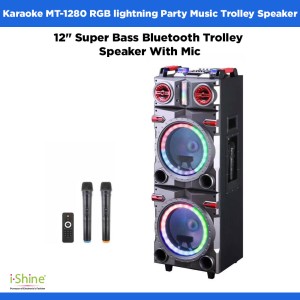 Karaoke MT-1280 RGB lightning Party Music 12" Super Bass Bluetooth Trolley Speaker With Mic - Black