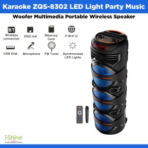 Karaoke ZQS-8302 LED Light Party Music Woofer Multimedia Portable Wireless Speaker - Black