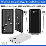 ANG Quick Charge USB Type C Portable Power Bank 2600mAh 5000mAh 8000mAh 10000mAh 20000mAh