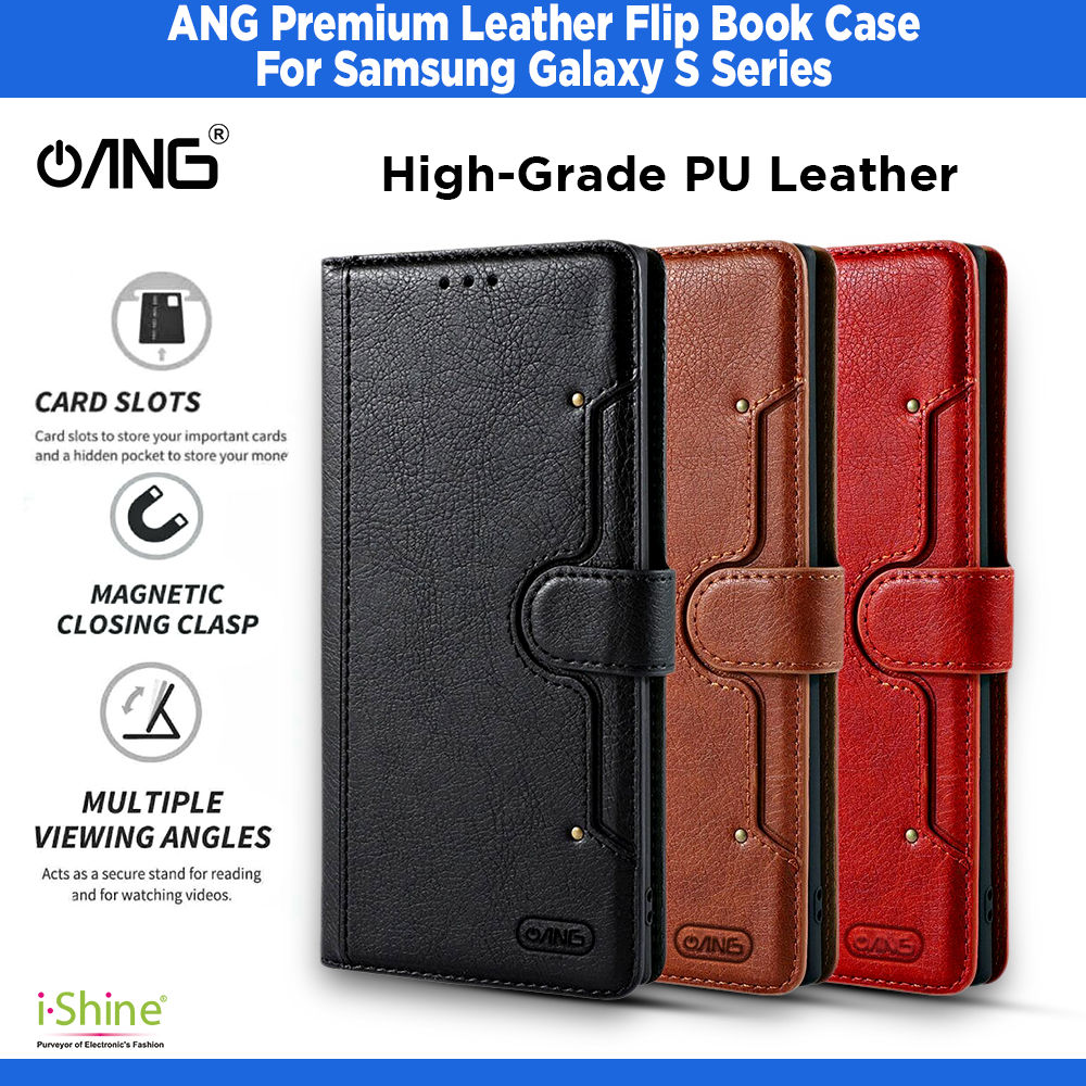 ANG Premium Flip Leather Wallet Slot Book Case Cover For Samsung Galaxy S Series S20, S21