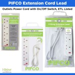 PIFCO Extension Cord Lead, Outlets Power Cord with On/Off Switch, ETL Listed