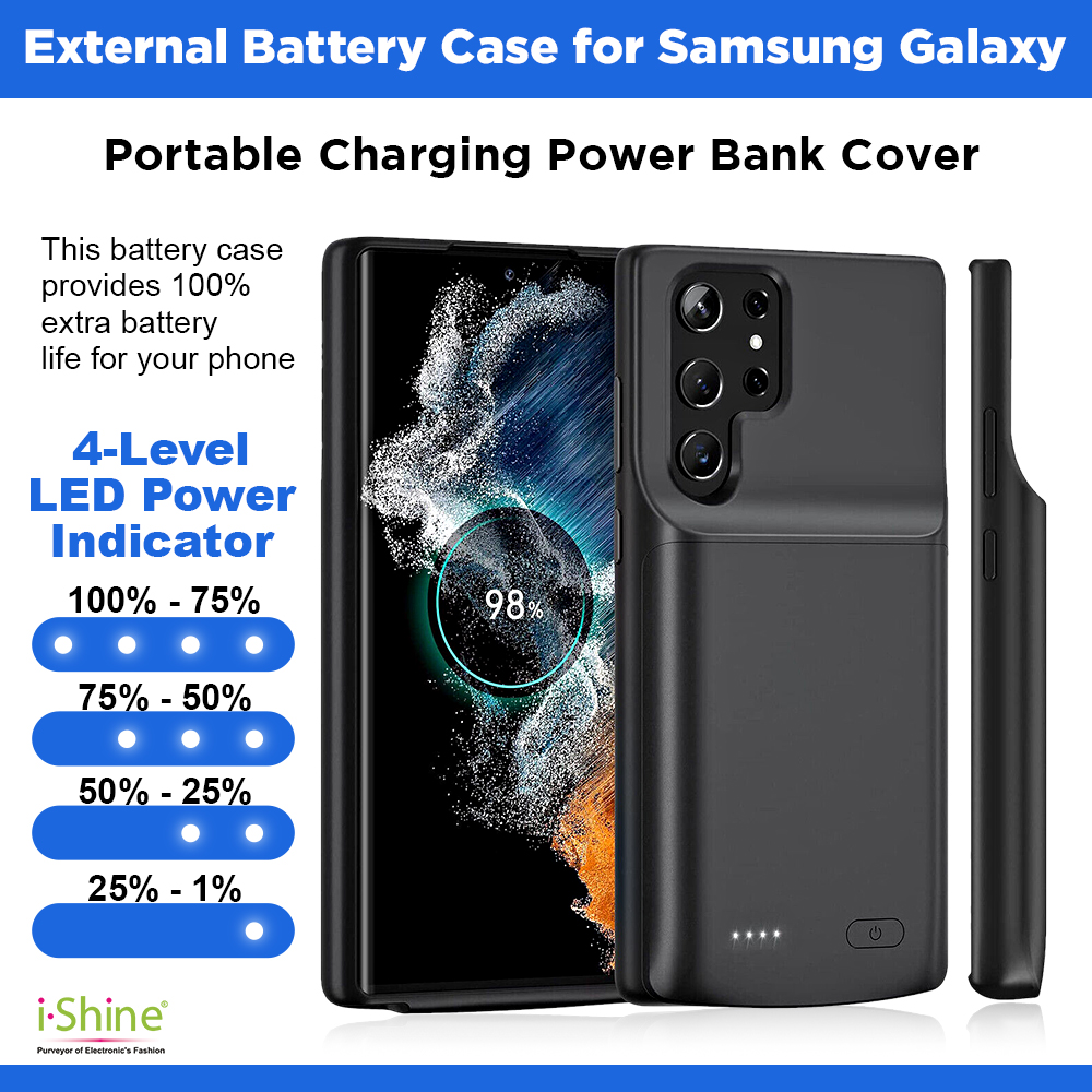 External Battery Case Portable Charger Charging Cover Power Bank for Samsung Galaxy S Series S10 S20 S21 S22 Plus