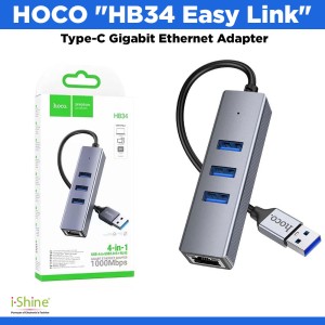 HOCO "HB34 Easy Link" Type-C Gigabit Ethernet Adapter ( Type-C to USB3.0*3 + RJ45 )