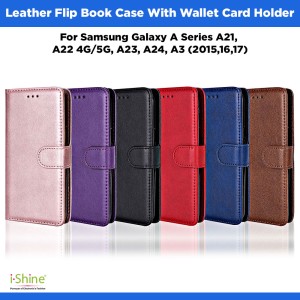 Leather Flip Book Case With Wallet Card Holder For Samsung Galaxy A Series A21, A22 4G/5G, A23, A24, A25, A3 (2015,16,17)