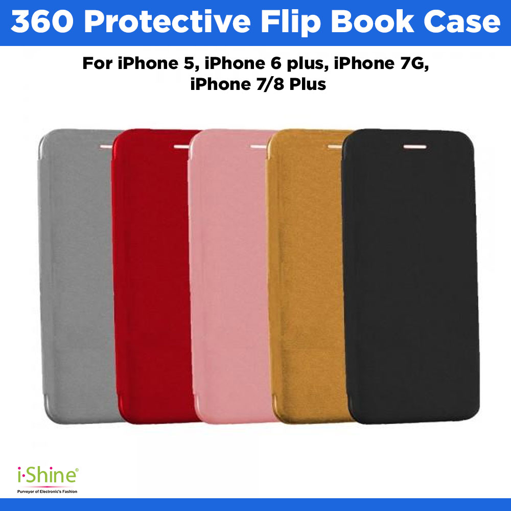 360 Protective Flip Book Case Compatible For iPhone 5, iPhone 6 plus, iPhone 7G, iPhone 7/8 Plus