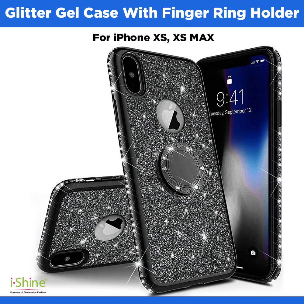 Glitter Gel Case With Finger Ring Holder Compatible For iPhone XS, XS MAX