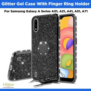 Glitter Gel Case With Finger Ring Holder Compatible For Samsung Galaxy A Series A01, A21, A41, A51, A71