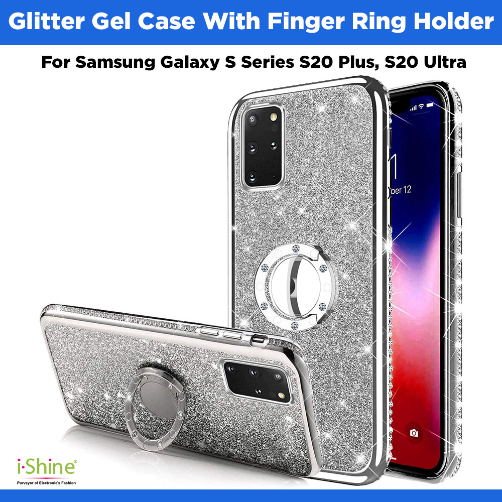 Glitter Gel Case With Finger Ring Holder Compatible For Samsung Galaxy S Series S20 Plus, S20 Ultra