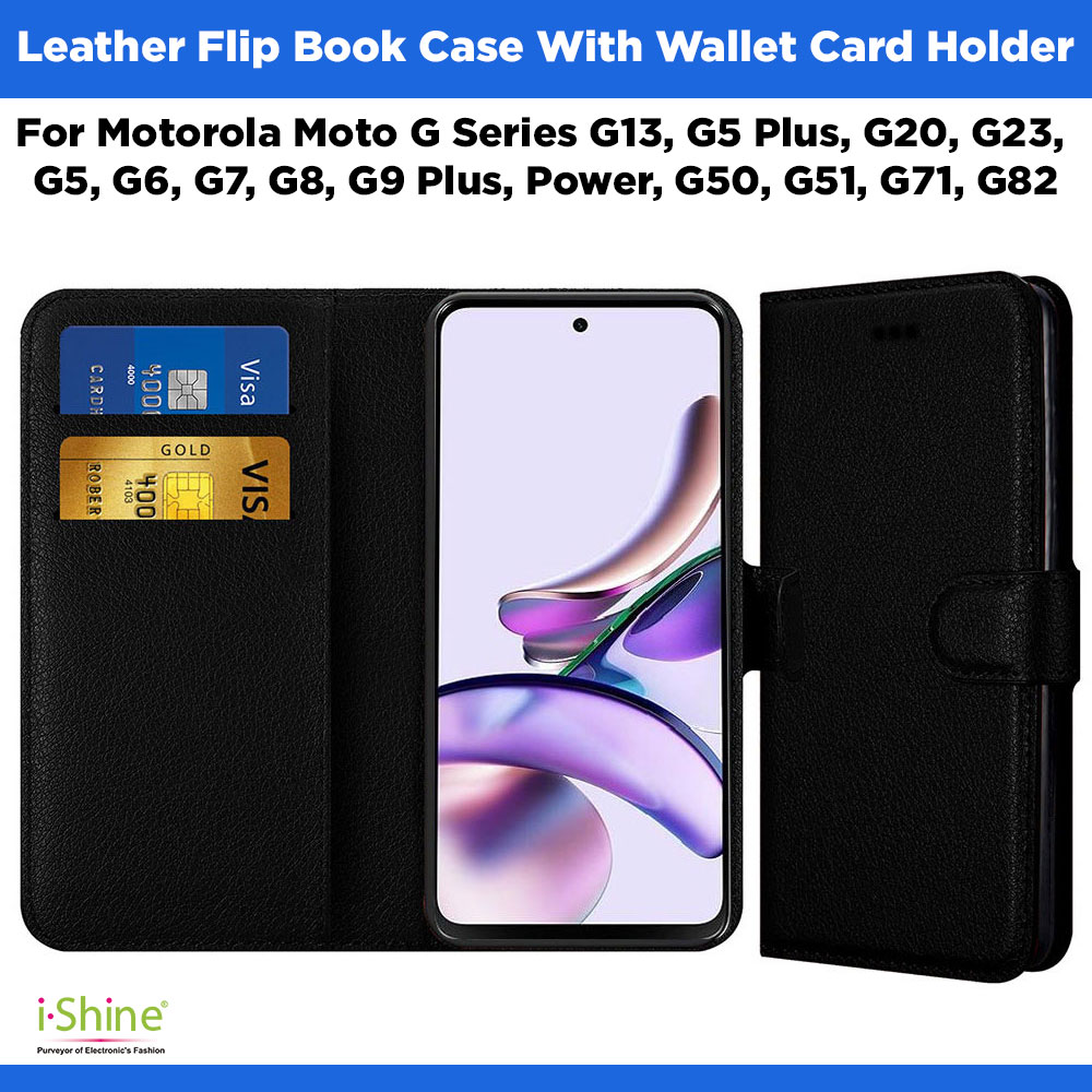 Leather Flip Book Case With Wallet Card Holder For Motorola Moto G Series G13, G5 Plus, G20, G23, G5, G6, G7, G8, G9 Plus, Power, G50, G51, G71, G82