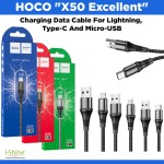 HOCO "X50 Excellent" Charging Data Cable For Lightning, Type-C And Micro-USB