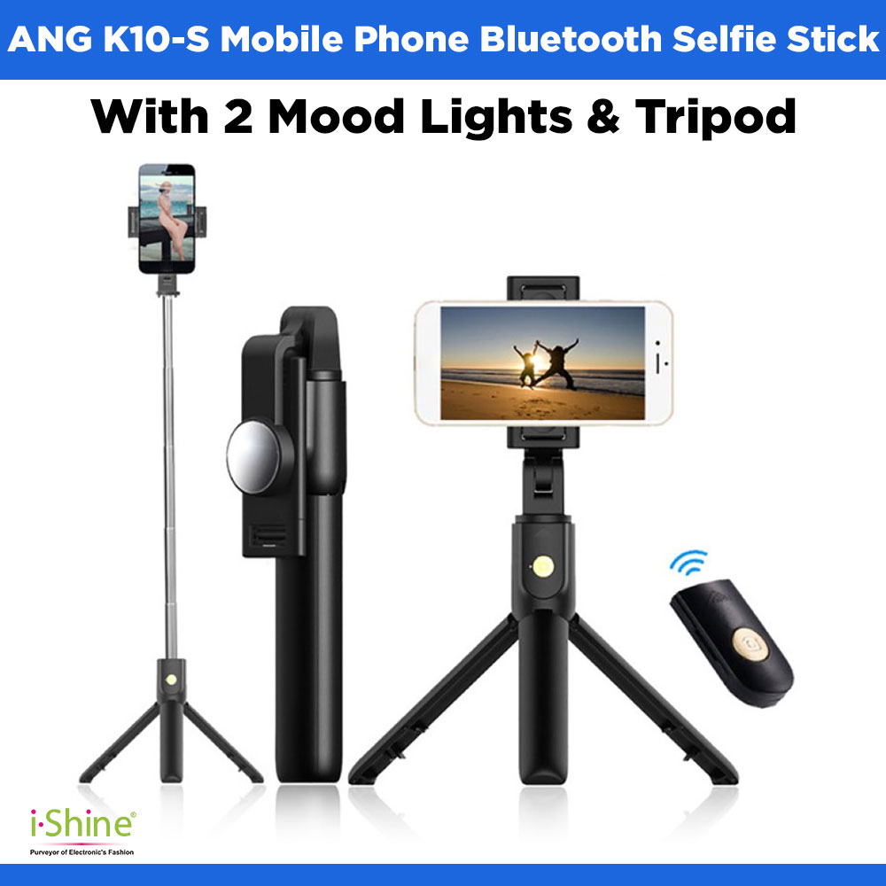 ANG K10-S Mobile Phone Bluetooth Selfie Stick With 2 Mood Lights &amp; Tripod
