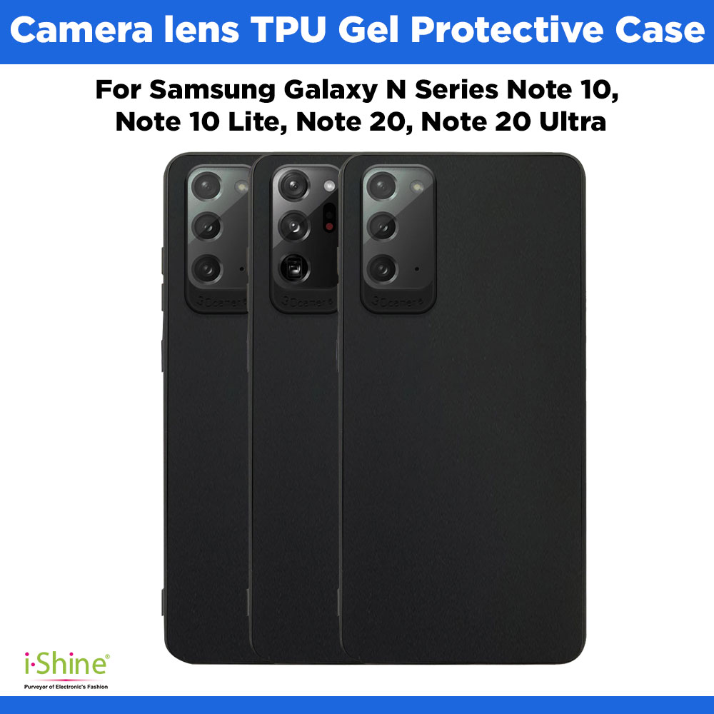 Camera lens Black TPU Gel Protective Case For Samsung Galaxy N Series Note 10, Note 10 Lite, Note 20, Note 20 Ultra