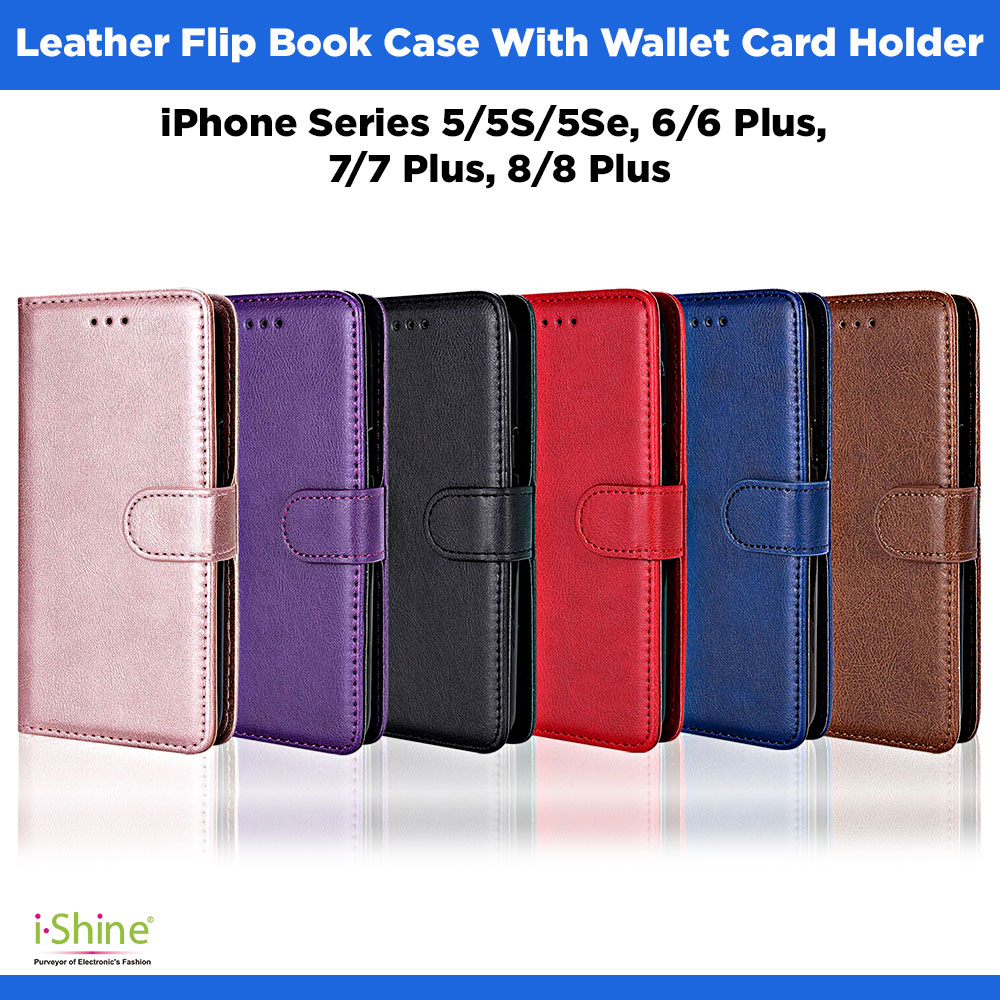 Leather Flip Wallet Card Holder Book Case Cover For iPhone Series 5/5S/5Se, 6/6 Plus, 7/7 Plus, 8/8 Plus