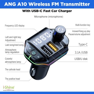 ANG A10 Wireless FM Transmitter With USB-C Fast Car Charger