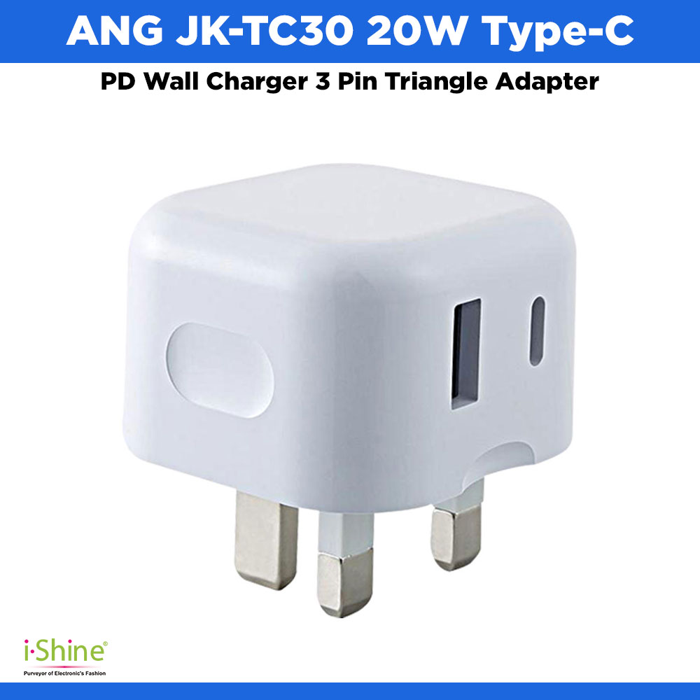 ANG JK-TC30 20W Type-C PD Wall Charger 3 Pin Triangle Adapter Power Plug Adaptor