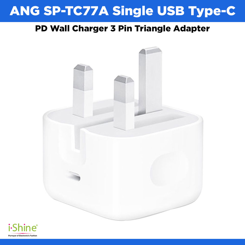 ANG SP-TC77A Single USB Type-C PD Wall Charger 3 Pin Triangle Adapter