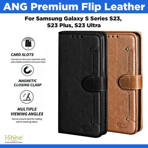 ANG Premium Flip Leather Wallet Slot Book Case Cover For Samsung Galaxy S Series S23, S23 Plus, S23 Ultra