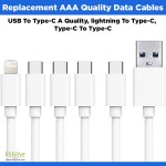 Replacement USB To Type-C A Quality, lightning To Type-C, Type-C To Type-C AAA Quality Data Cables