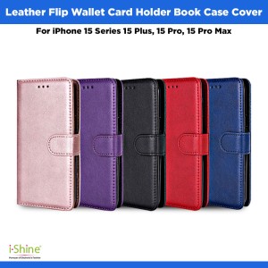 Leather Flip Wallet Card Holder Book Case Cover For iPhone 15 Series 15 Plus, 15 Pro, 15 Pro Max